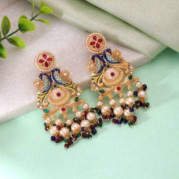 Multi color matte gold earrings festive traditional design 2