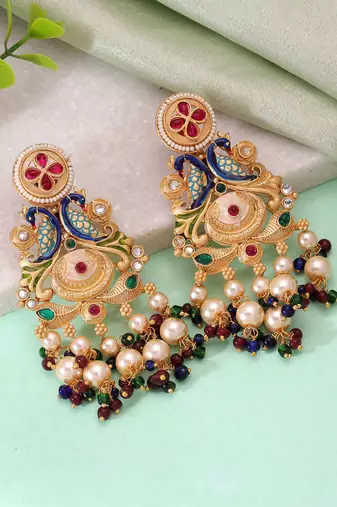 Multi color matte gold earrings festive traditional design