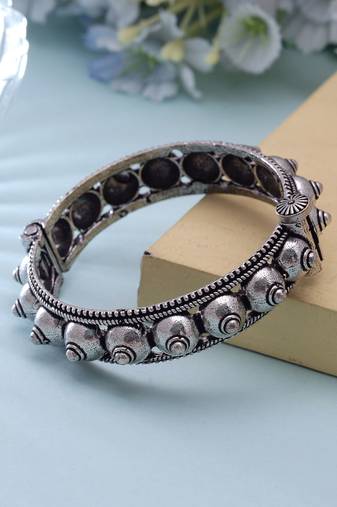 Silver color oxidised openable kada bangle ethnic fashion style