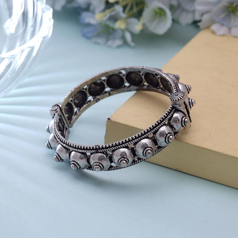 Silver color oxidised openable kada bangle ethnic fashion style