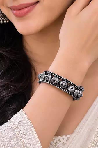 Silver color oxidised openable kada bangle ethnic fashion style