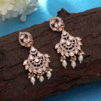 White color polki kundan earrings bridal jewelry design 2