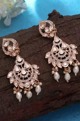 White color polki kundan earrings bridal jewelry design