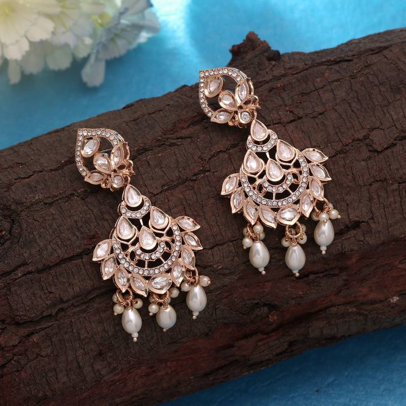White color polki kundan earrings bridal jewelry design