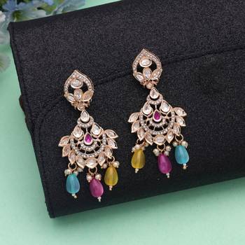 Multi color polki kundan earrings ethnic festive style 1