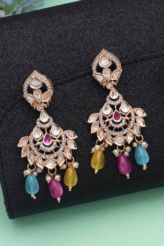 Multi color polki kundan earrings ethnic festive style
