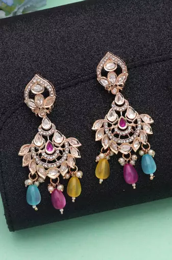Multi color polki kundan earrings ethnic festive style