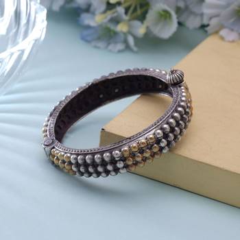 Silver color oxidised openable kada bangle traditional designer style 1