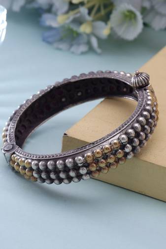 Silver color oxidised openable kada bangle traditional designer style