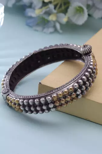 Silver color oxidised openable kada bangle traditional designer style