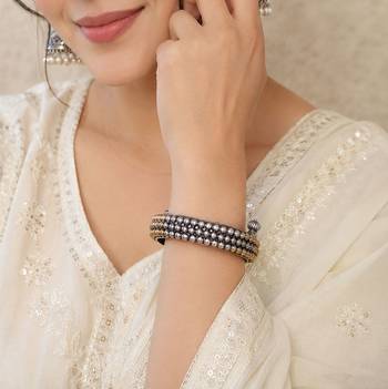 Silver color oxidised openable kada bangle traditional designer style 2