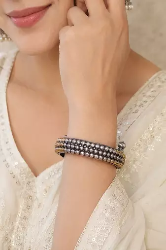 Silver color oxidised openable kada bangle traditional designer style