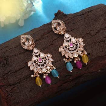 Multi color polki kundan earrings ethnic festive style 2