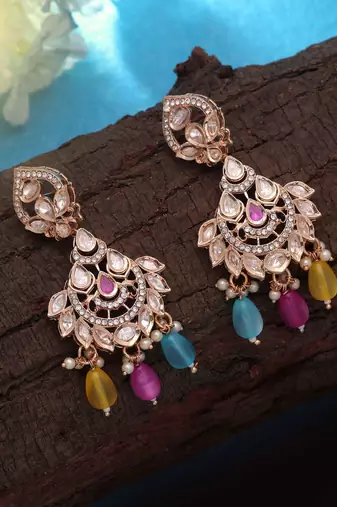Multi color polki kundan earrings ethnic festive style