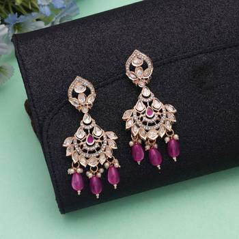 Pink color polki kundan earrings traditional designer style 1