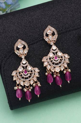 Pink color polki kundan earrings traditional designer style