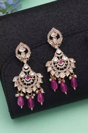 Pink color polki kundan earrings traditional designer style