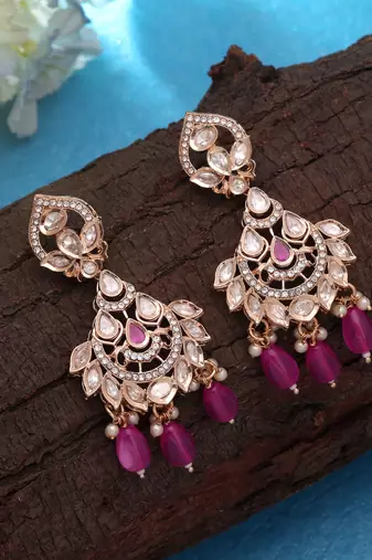 Pink color polki kundan earrings traditional designer style