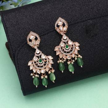 Green color polki kundan earrings festive ethnic style 1