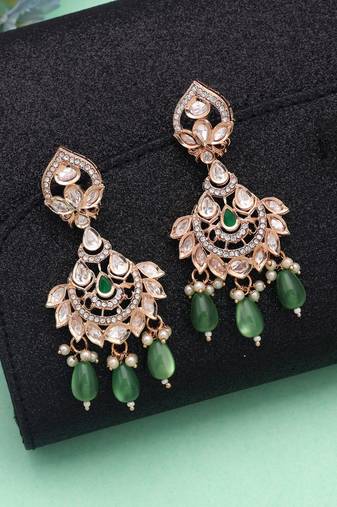 Green color polki kundan earrings festive ethnic style
