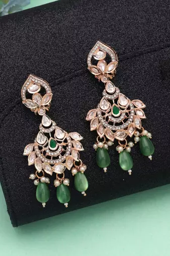 Green color polki kundan earrings festive ethnic style