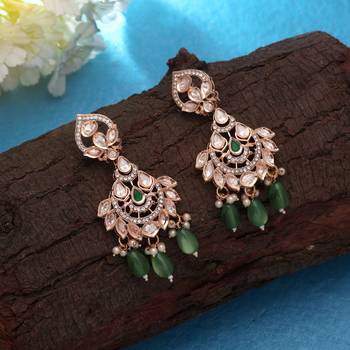 Green color polki kundan earrings festive ethnic style 2