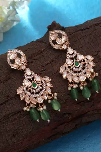 Green color polki kundan earrings festive ethnic style