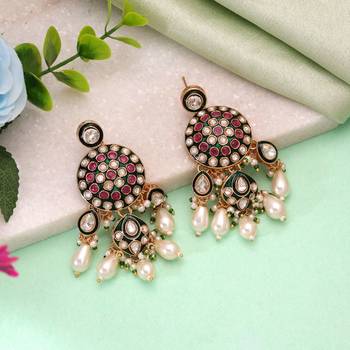 White color meenakari kundan earrings traditional handmade design 1