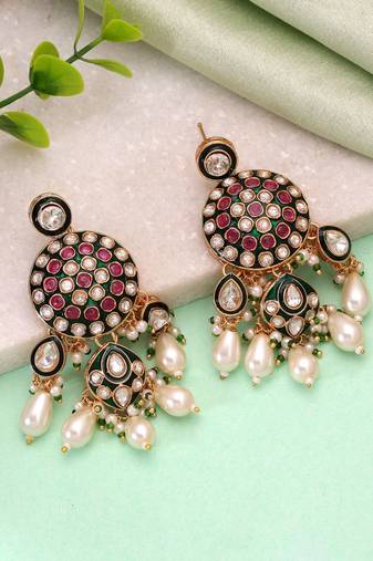 White color meenakari kundan earrings traditional handmade design