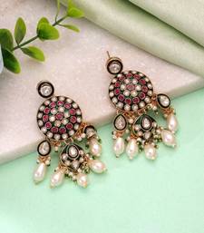 White color meenakari kundan earrings traditional handmade design