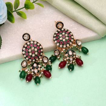 Multi color meenakari kundan earrings artistic festive style 1