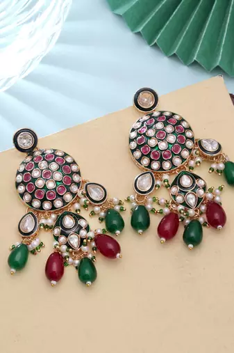 Multi color meenakari kundan earrings artistic festive style