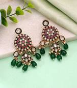 Green color meenakari kundan earrings traditional jewelry design