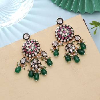 Green color meenakari kundan earrings traditional jewelry design 2
