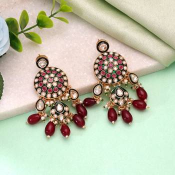 Maroon color meenakari kundan earrings designer ethnic style 1