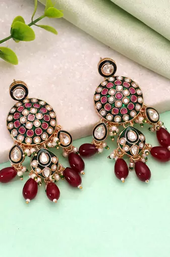Maroon color meenakari kundan earrings designer ethnic style
