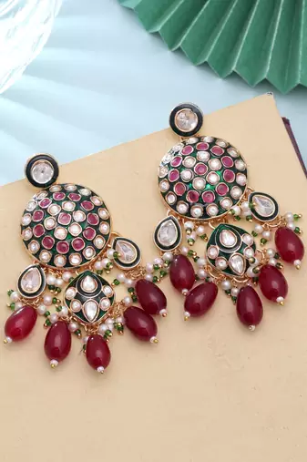 Maroon color meenakari kundan earrings designer ethnic style