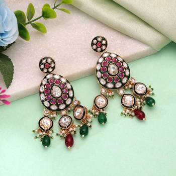 Multi color meenakari kundan earrings festive ethnic style 1