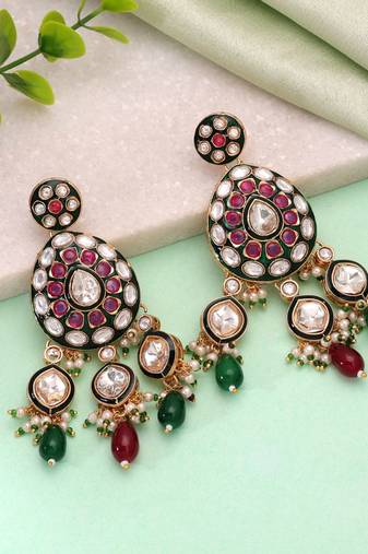 Multi color meenakari kundan earrings festive ethnic style