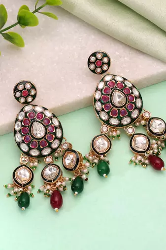 Multi color meenakari kundan earrings festive ethnic style