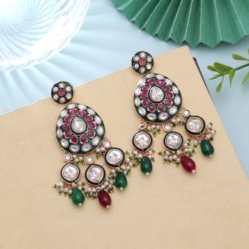 Multi color meenakari kundan earrings festive ethnic style 2