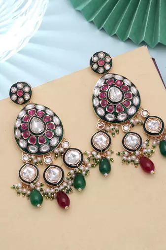 Multi color meenakari kundan earrings festive ethnic style