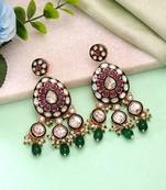 Green color meenakari kundan earrings royal traditional style