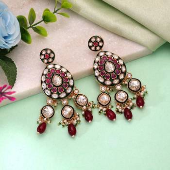 Maroon color meenakari kundan earrings artistic designer style 1