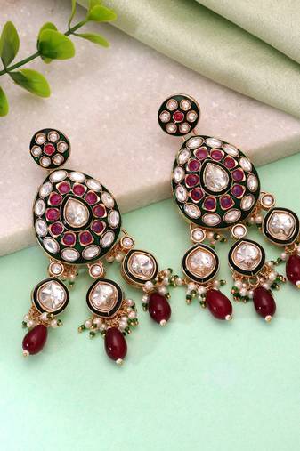 Maroon color meenakari kundan earrings artistic designer style