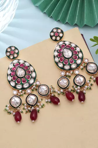 Maroon color meenakari kundan earrings artistic designer style