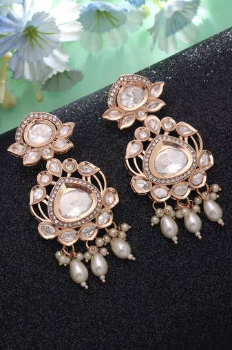 White color american diamond earrings party wear design