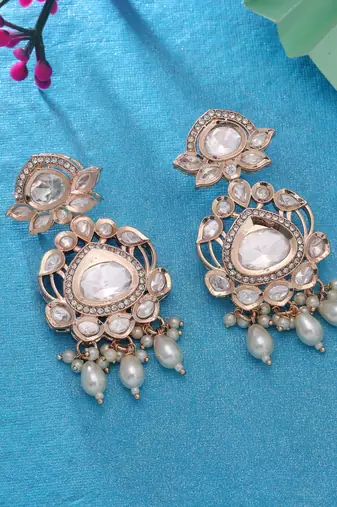 White color american diamond earrings party wear design
