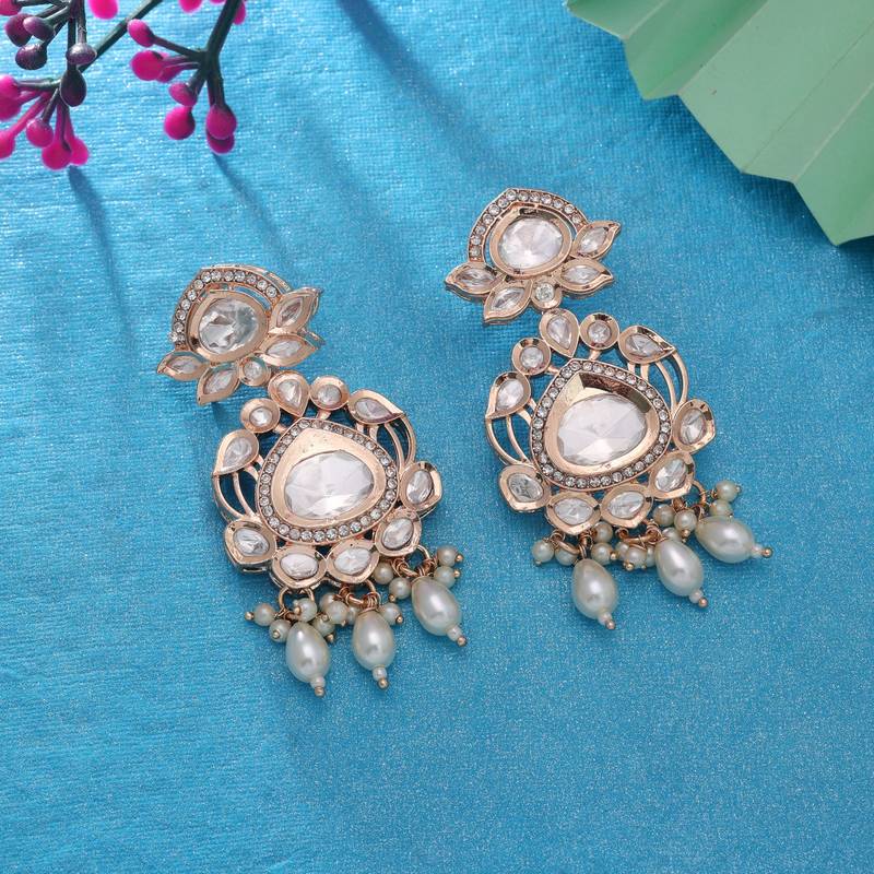 White color american diamond earrings party wear design