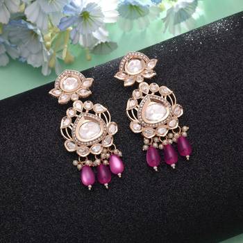 Pink color american diamond earrings crystal fashion style 1